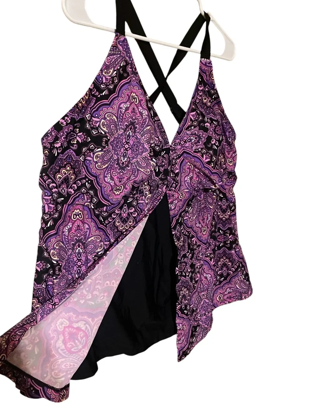 Catherines Tankini Women’s 24W Purple Paisley Wireless Lined Beach Resort Boho